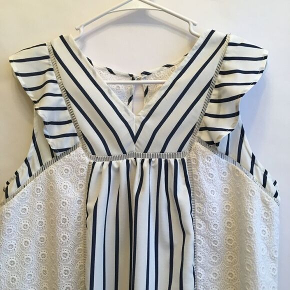 DOE + RAE SLEEVELESS STRIPED AND EMBROIDERED TOP. - Picture 7 of 8